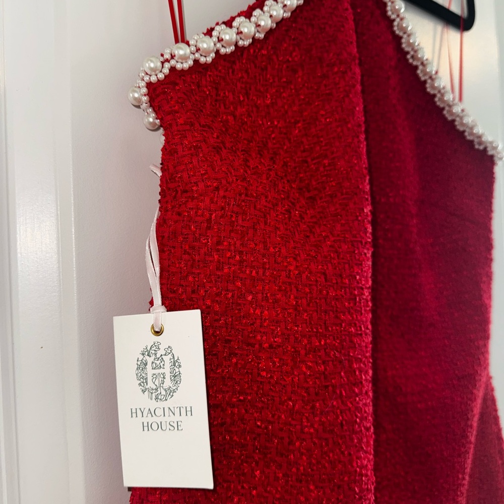 Tuckernuck Hyacinth House Red Tweed Halter Dress Pearl Collar Size Small - Picture 3 of 5